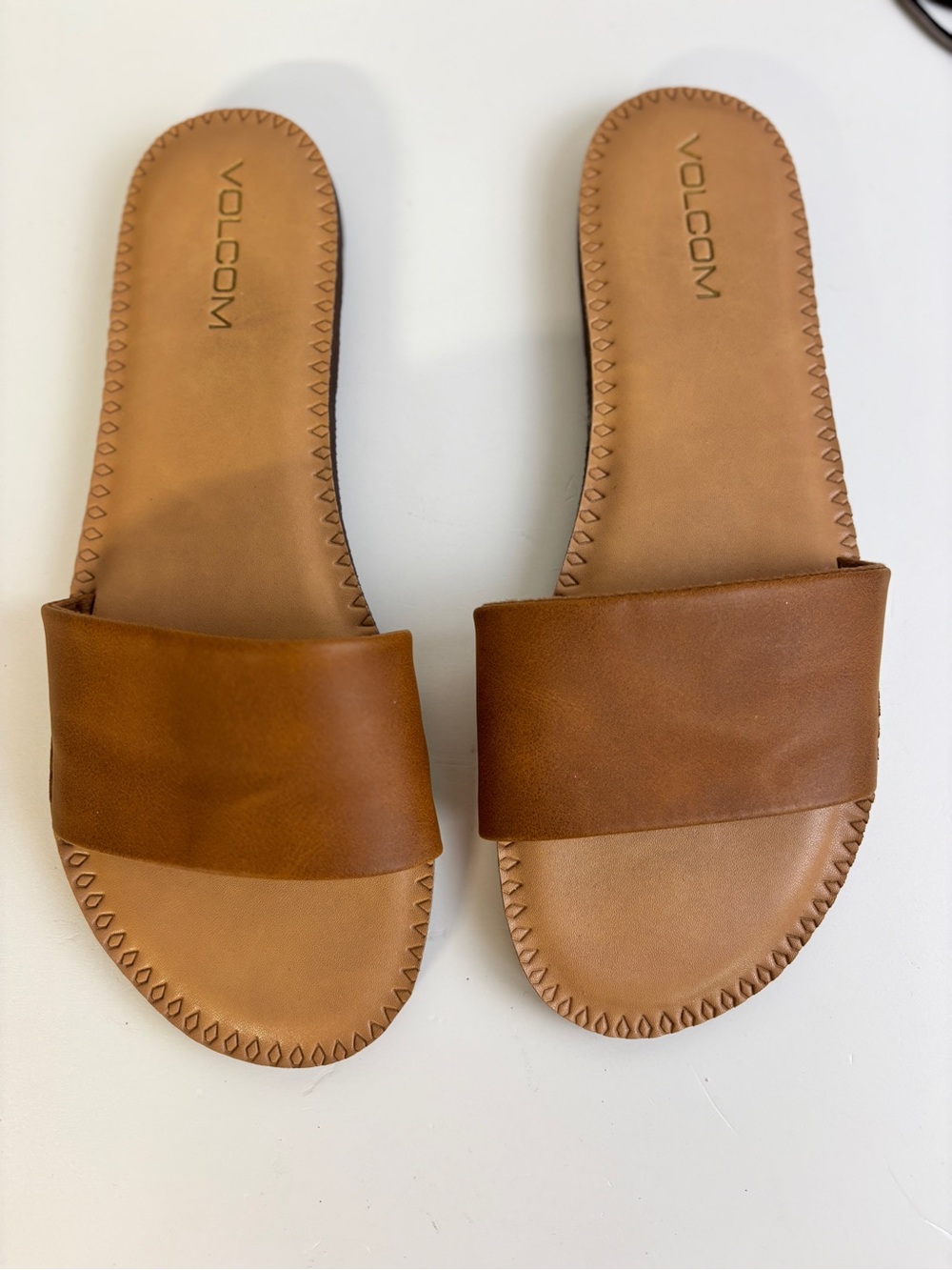 Volcom Women's Brown Leather Slide Sandals